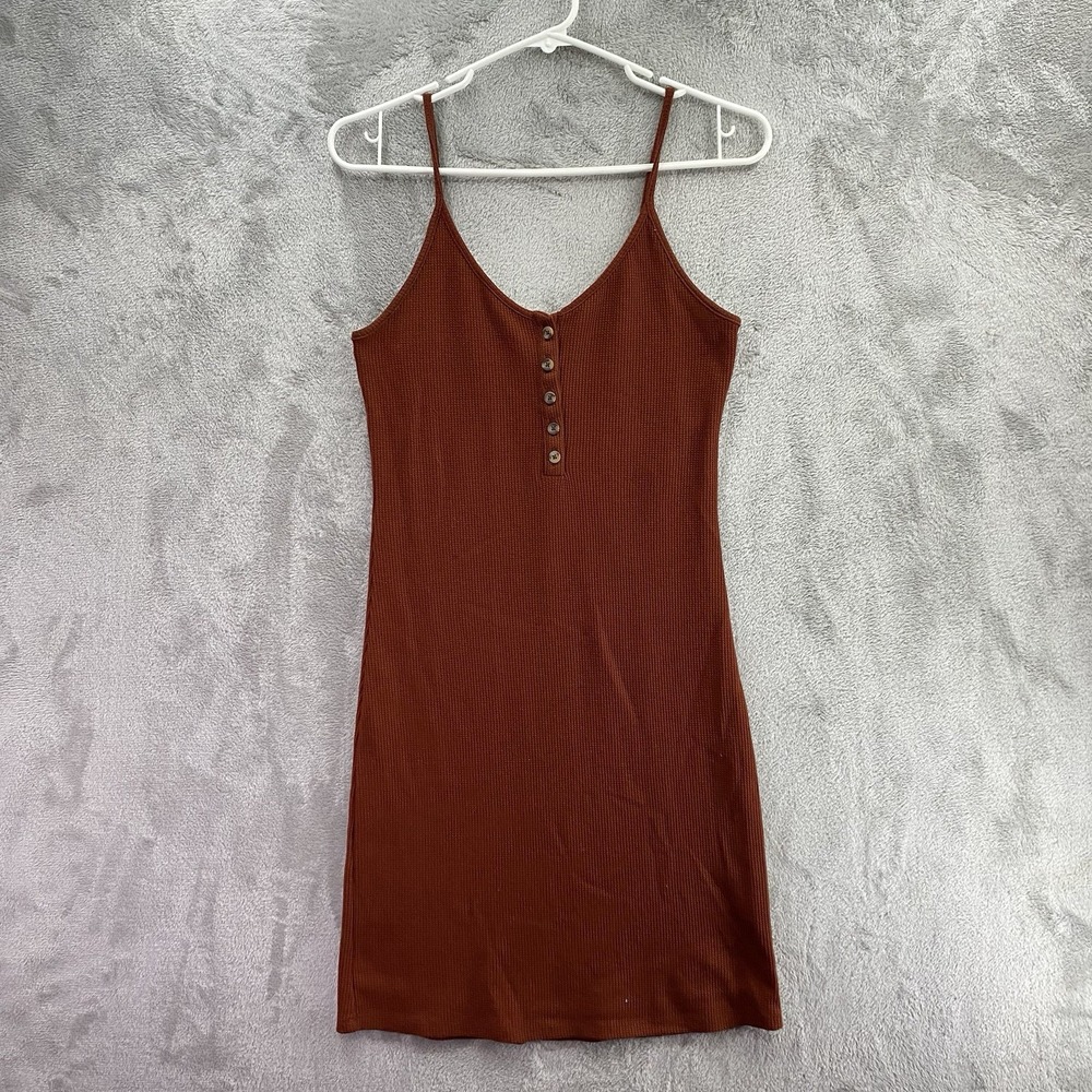 American Eagle Waffle Knit Bodycon Mini Dress Womens S Rust Button Henley Tank